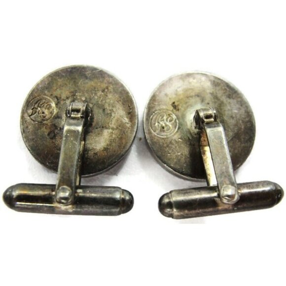Vintage Silver Plated SJ Modernist Cufflinks Round Wedding Tux Vintage - Picture 9 of 12